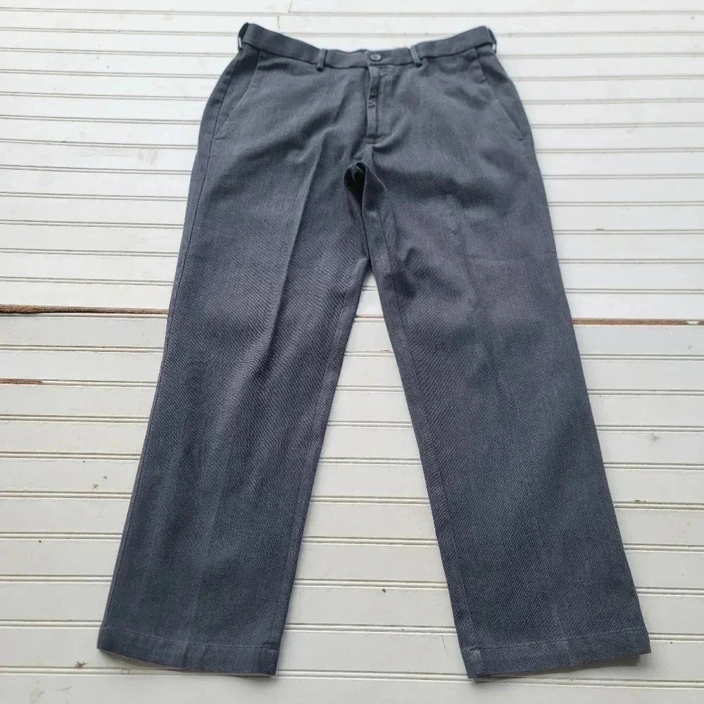 J.M. Haggar Cotton Blend Dark Gray Luxury Classic Fit Flat Pants Heavy Sz 34x29